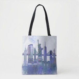 New York Skyline - Watercolor Blue Tygkasse