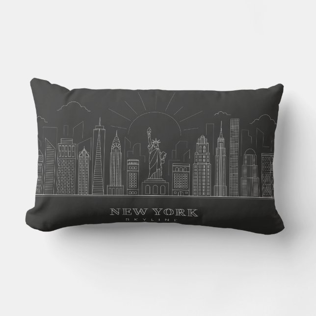 New York Skyline White Black LumbarThrow Pillow Lumbarkudde (Framsida)