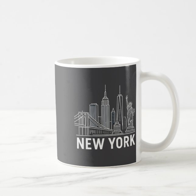 New York Skyline With Statue Of Liberty White Line Kaffemugg (Höger)