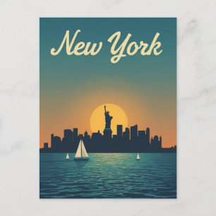 New York Solnedgång Skylinevy Vykort