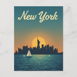 New York Solnedgång Skylinevy Vykort