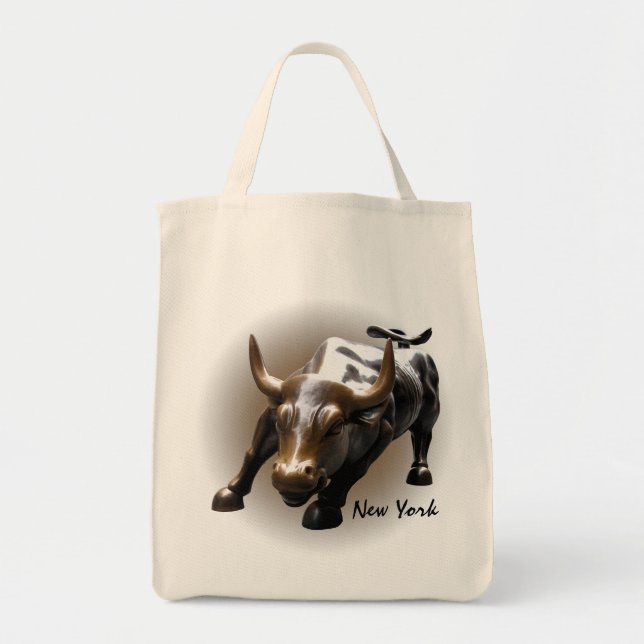 New York Souvenir Tote Bag Bull Landmark Souvenir Tygkasse (Framsidan)