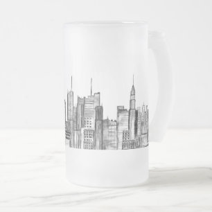 New York-stadens vattenfärg Manhattan-skyline Frostat Ölglas
