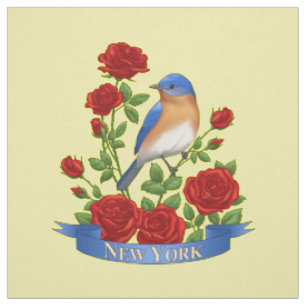 New York State Bird & Flower - Bluebird & Röd ros Tyg