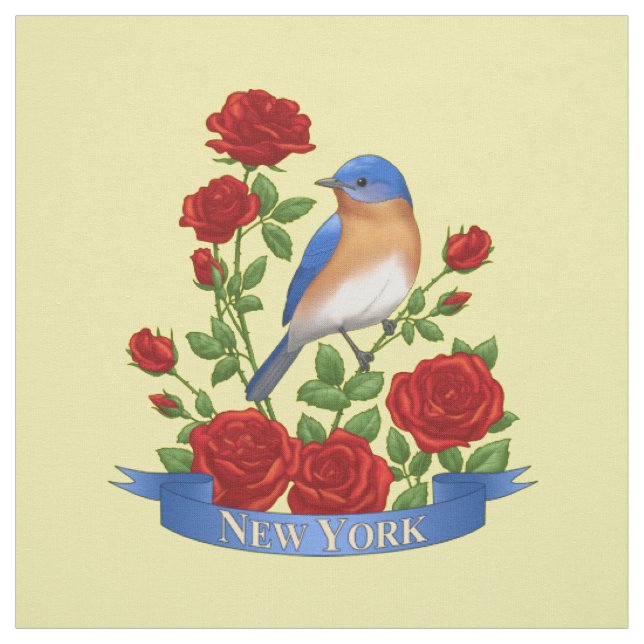 New York State Bird & Flower - Bluebird & Röd ros Tyg (Provkarta)