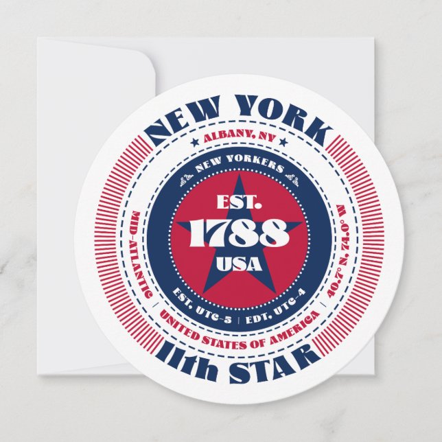 New York State Fakta Cirkulär Typsnitt Platt Kort (Framsida)