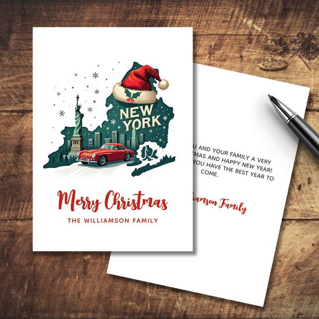 New York State God jul Retro Personlig Kort (Personalize with your text and Family Names, other items available in collection)