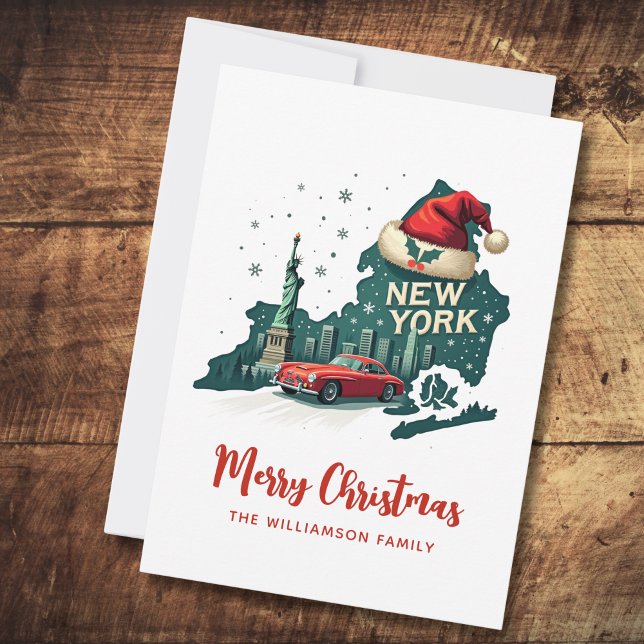 New York State God jul Retro Personlig Vykort (Skapare uppladdad)