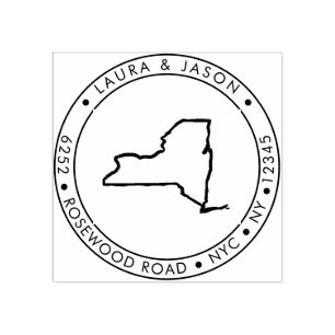 New York State Karta Returadress Wood Art Frimärk Stämpel
