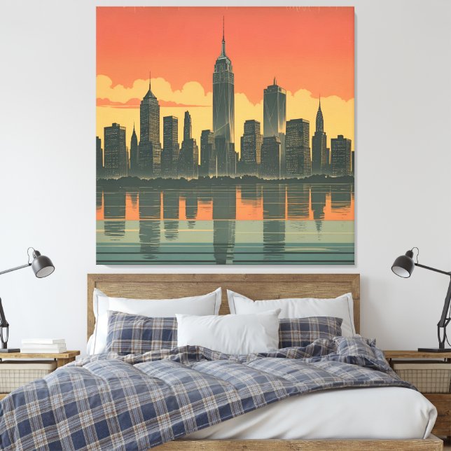 New York State of Mind - Retro Skyline Canvas (Insitu (sovrum))