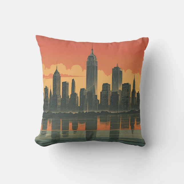 New York State of Mind - Retro Skyline Throw Pillo Kudde (Framsida)