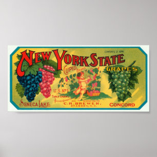 New York State Seneca Sjö Grapes Vintage Låda La Poster