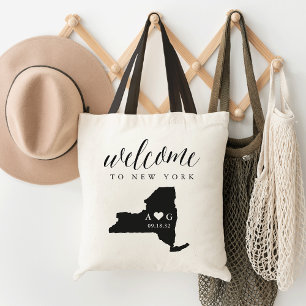 New York State Silhouette Bröllop Welcome Tote Tygkasse
