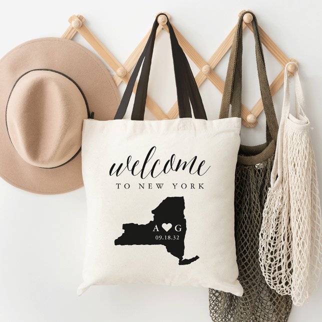 New York State Silhouette Bröllop Welcome Tote Tygkasse (Skapare uppladdad)