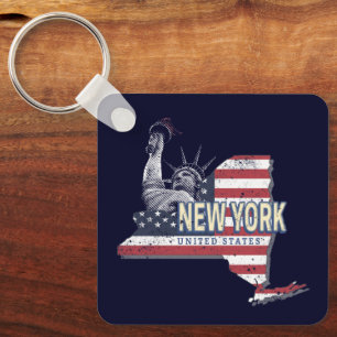New York State United Stater Retro Karta Vintage U Nyckelring