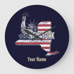 New York State United Stater Retro Karta Vintage U Stor Klocka