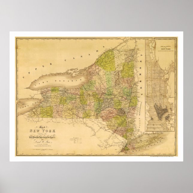 New York-staten Tidigt Karta 1839 Poster (Framsidan)