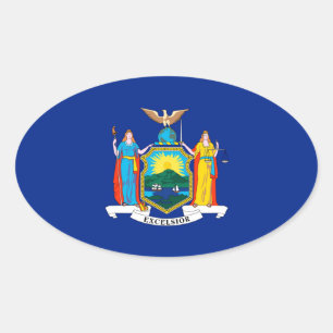 New York Statlig flagga Design Ovalt Klistermärke