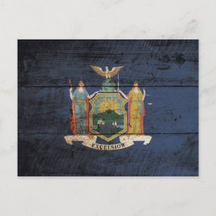 New York Statlig flagga på Old Wood Grain Vykort