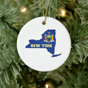 New York statlig formad flagga med namn Julgransprydnad Keramik