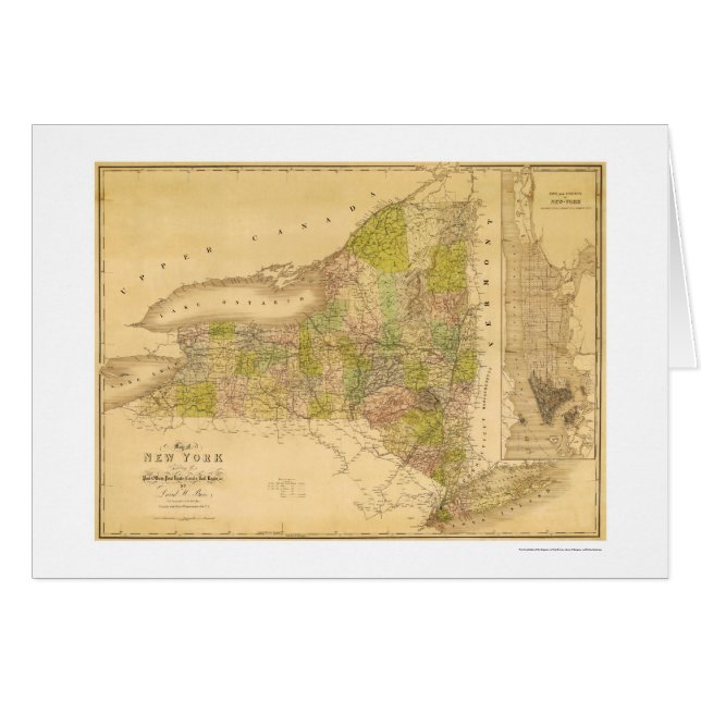 New York statlig tidig karta 1839 Hälsningskort (Framsidan Horizontal)