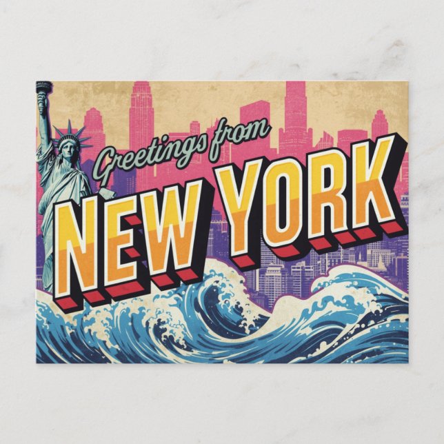New York Staty Våg Siluett Vykort (Framsida)