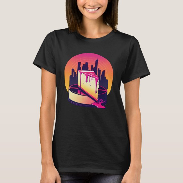 New York Stil Cheesecake Synthwave 80 s Retrowave T Shirt (Framsida)