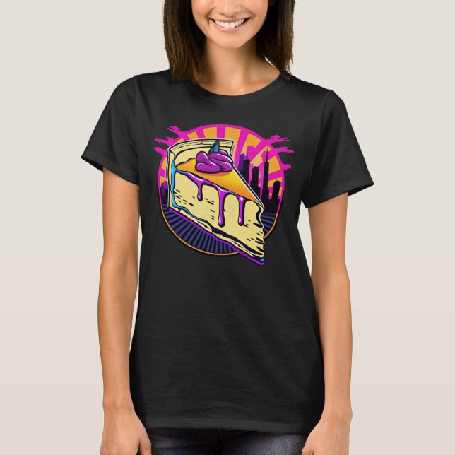 New York Stil Cheesecake Synthwave 80 s Retrowave T Shirt (Framsida)