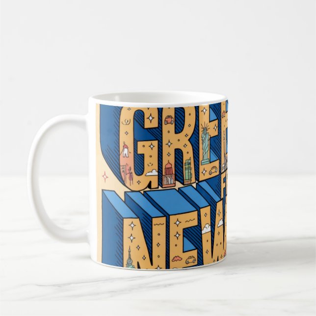 New York Stor Bokstavs vykort Affisch Kaffemugg (Vänster)