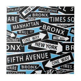 New York Street Signs Black Blue Kakelplatta