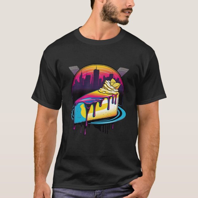 New York Style Cheesecake Synthwave 80s Retrowave  T Shirt (Framsida)