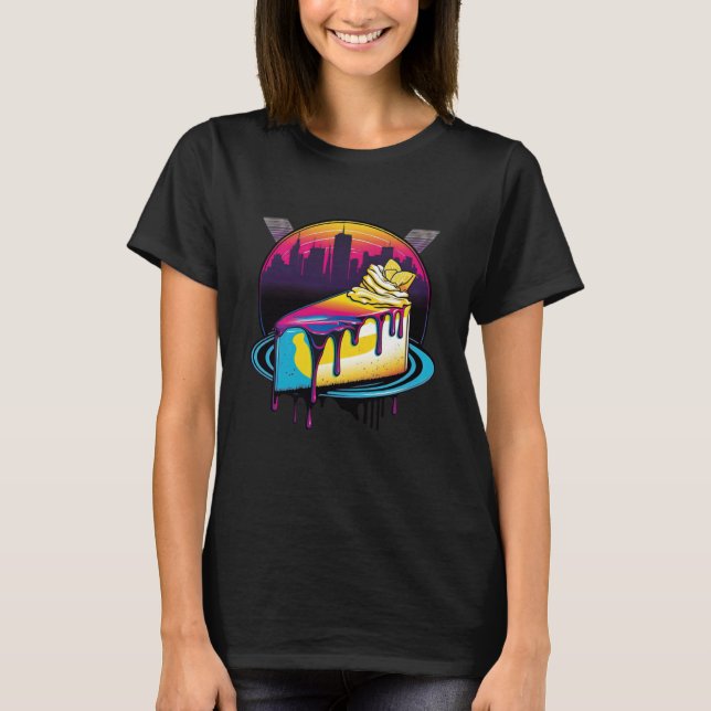 New York Style Cheesecake Synthwave 80s Retrowave  T Shirt (Framsida)