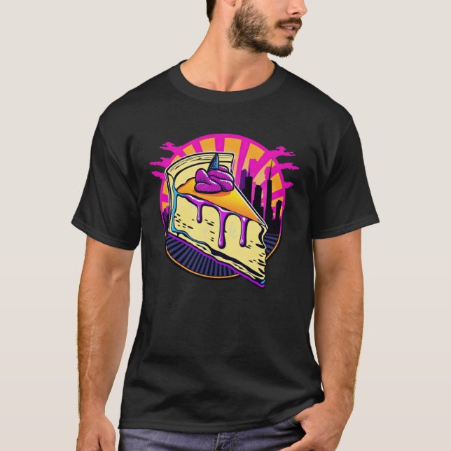 New York Style Cheesecake Synthwave 80s Retrowave  T Shirt (Framsida)