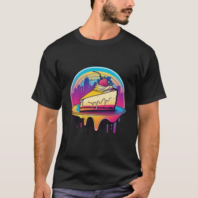 New York Style Cheesecake Synthwave 80s Retrowave  T Shirt (Framsida)