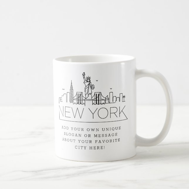 New York Stylized Skyline | Anpassningsbar Slogan Kaffemugg (Höger)