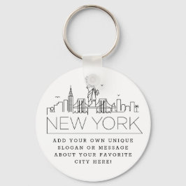 New York Stylized Skyline | Anpassningsbar Slogan Nyckelring
