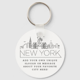 New York Stylized Skyline Anpassningsbar Slogan Nyckelring