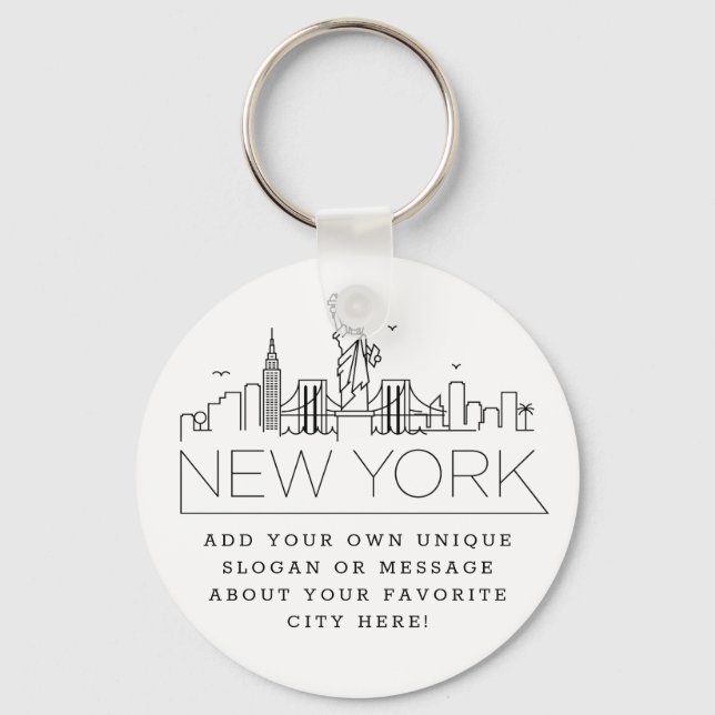 New York Stylized Skyline | Anpassningsbar Slogan Nyckelring (Framsida)