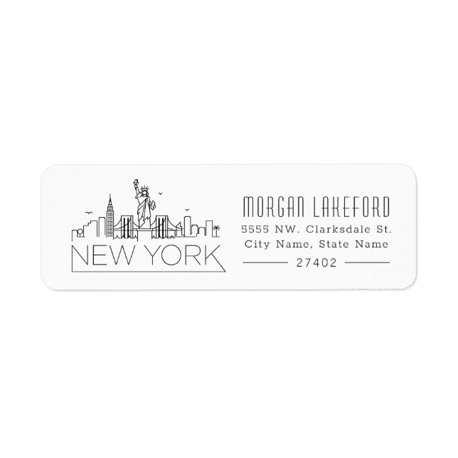 New York Stylized Skyline | Returadress Etikett (Framsidan)