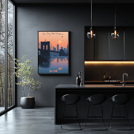 New York Sunset - Brooklyn Bridge Silhouette Poster