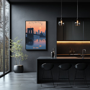 New York Sunset - Brooklyn Bridge Silhouette Poster