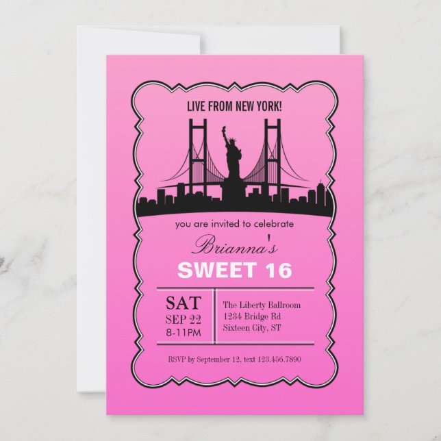 New York sweet sixteeninbjudan Inbjudningar (Framsida)