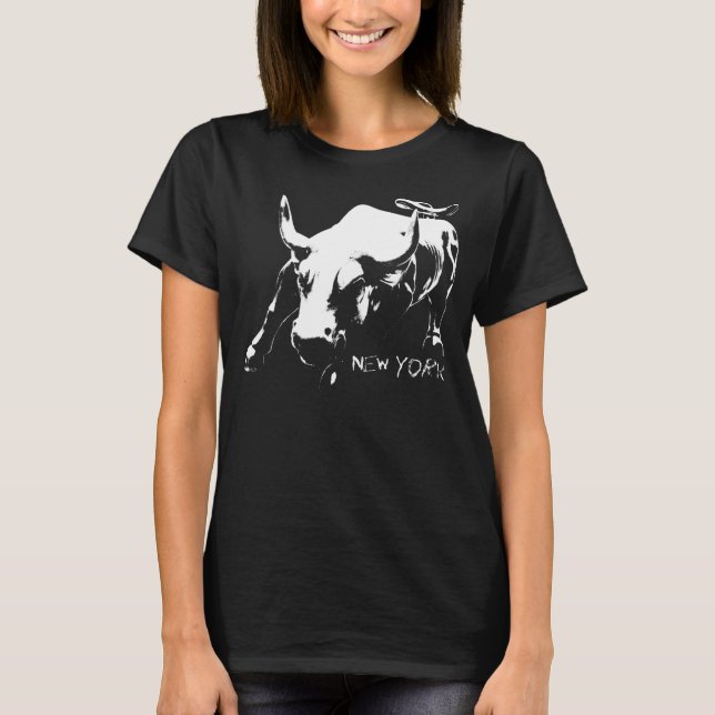 New York T-Shirt Women's Bull Statue Organic Shirt (Framsida)