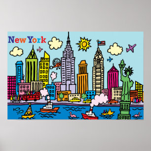 New York Tecknad Sightsee Byggnad Poster