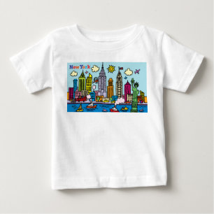 New York Tecknad Sightsee Byggnad T Shirt