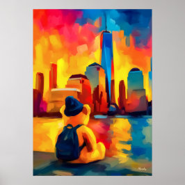 New York Teddy Fauvist Manhattan Solnedgångstryck Poster