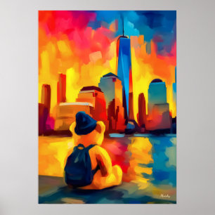 New York Teddy Fauvist Manhattan Solnedgångstryck Poster