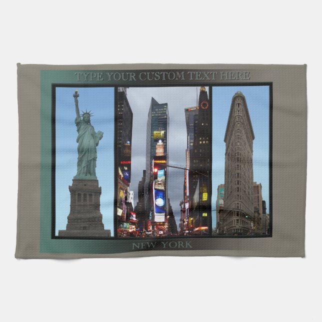 New York Towel Personlig NYC Landmark Tea Towel Kökshandduk (Horisontell)