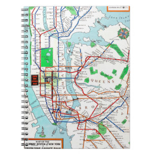 New York: Tunnelbanankarta, 1940 Anteckningsbok Med Spiral