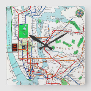 New York: Tunnelbanankarta, 1940 Fyrkantig Klocka